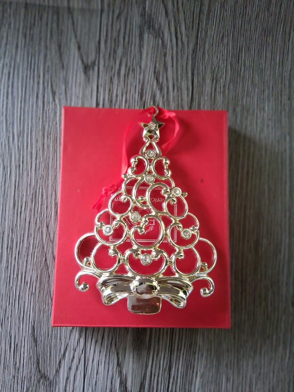 Lenox Silver Plate Sparkle and Scrolls Crystal Tree Ornament New